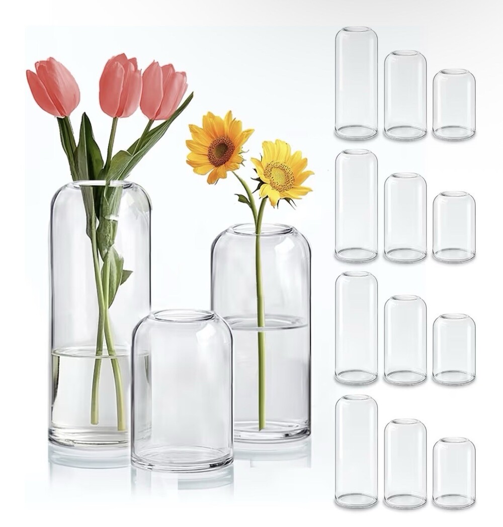 Small Flower Vase Set of 15, Glass Bud Vases in Bulk, Clear Vases for Flower,...